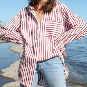 Liz Claiborne red and white striped Button Down